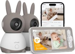 ieGeek Baby 1T-2 Vigilabebés 2 Cámaras 2K – Pantalla 5” sin WiFi, PTZ 360° + App