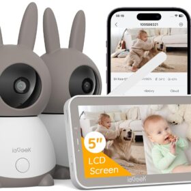 ieGeek Baby 1T-2 Vigilabebés 2 Cámaras 2K – Pantalla 5” sin WiFi, PTZ 360° + App
