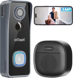 ieGeek Timbre con Cámara 2K Inalámbrico | Sin Suscripción | Gris